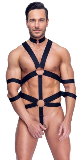 Harness mit Cockring & Hals- und Armfesseln